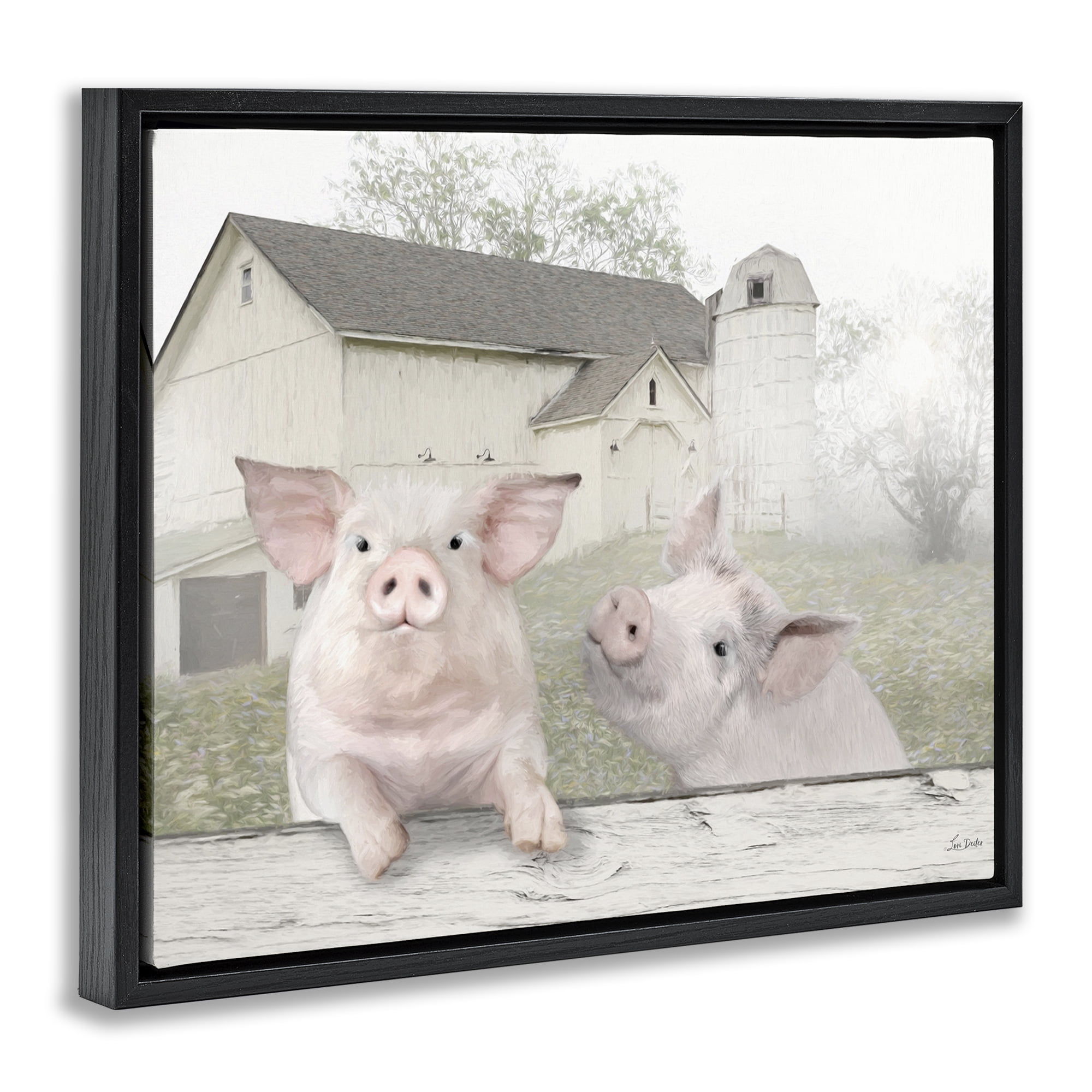 Stupell Industries Piglets Farm Scenery Animals & Insects Painting Black Floater Framed Canvas Art Print Wall Art, 21 x 17