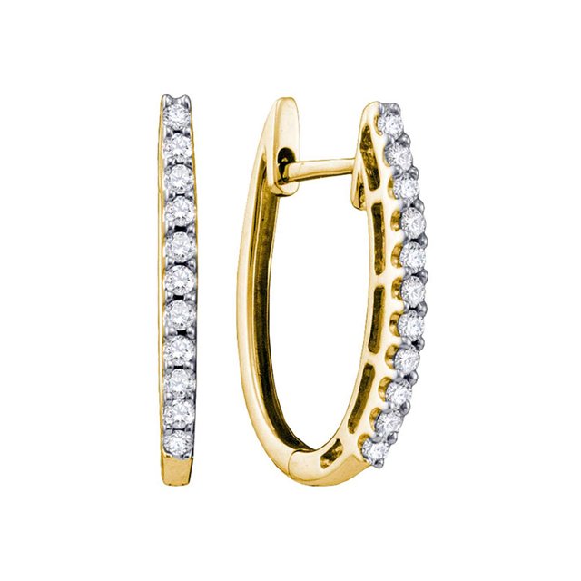 14kt Yellow Gold Womens Round Pave-set Diamond Single Row Hoop Earrings 1/4 Cttw