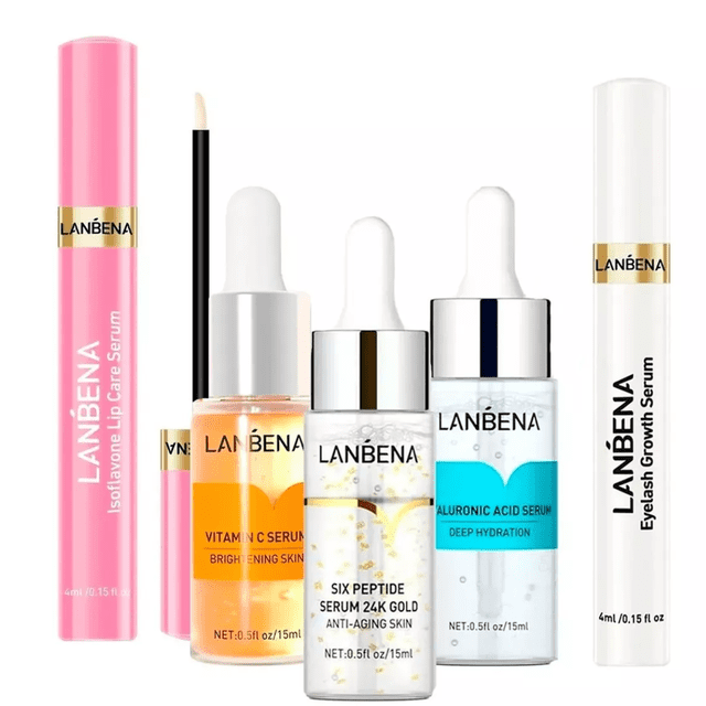 Kit Dermapen Lanbena 5 Serum Acido Vitamin C Pestañas Labios