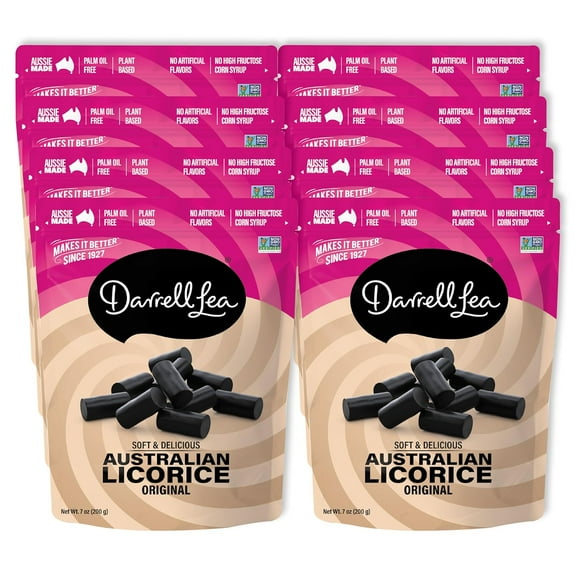 Darrell Lea Soft Australian Licorice, Non-GMO, No Palm Oil, Plant Based, No High Fructose Corn Syrup, Soft & Chewy, Made in Australia, Original Black, 7 OZ (Pack of 8)