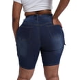 thumbnail image 4 of Gocolloa Womens Plus Size Jean Shorts Stretchy Cargo Bermuda Shorts High Waisted Y2k Denim Shorts Dark Blue 24W, 4 of 5