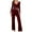 Wine, variant on Diufon Women's Pajamas Set Long Sleeve Crisscross Deep V Neck Cropped Tops and Pants Trendy Home 2 Piece Sets