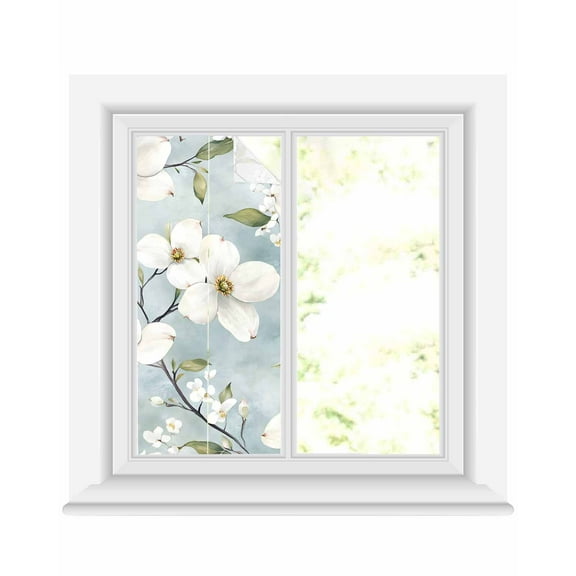 Window Privacy Film Gardenia Flowers Stained Glass Window Film Decorative Sun Block Window Cover Summer Botanical Plants Watercolor Window Clings Static Adhesive Sticker for Bathroom 19.6"x39.3"