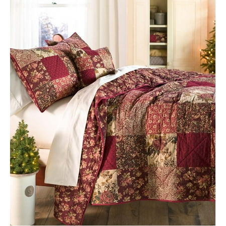 Plow & Hearth Cranberry Floral Patchwork Quilt Set  in King Size