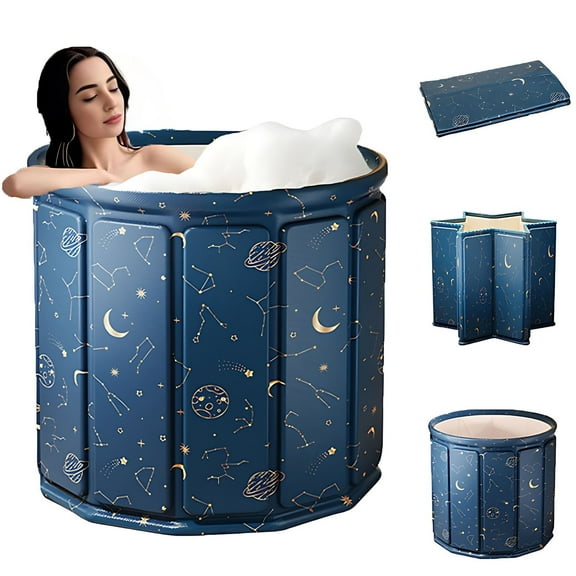Buric Folding Bathtub Portable Adult Spa Bathtub Warm Water Soaking Bathtub , Navy Blue