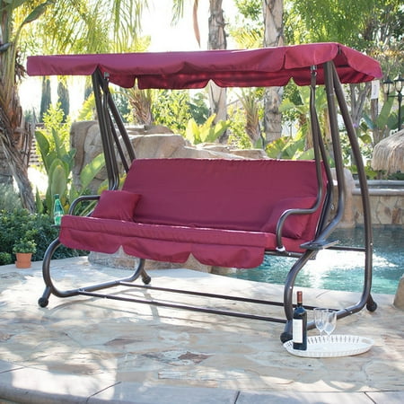 Outdoor Furniture Swings And Gliders Belleze Outdoor Canopy Swing Motion Gilder Converting Patio Rocking Chair UV Blocker 3 Seat Flatbed Cool Seater Burgundy ()