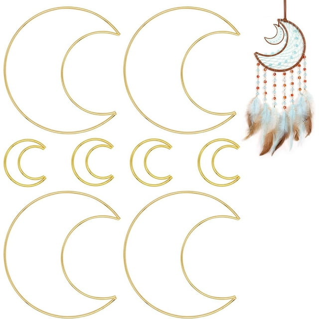 8 PCS Metal Crafts Hoop (6 Inch 2 Inch) Moon Shaped Dream Catcher Ring 2 Size Gold Macrame Creations Supplies for DIY Decor Wall Hanging Craft Project