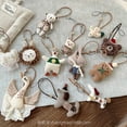 thumbnail image 2 of Cute Handmade Animal Cloth Doll Keychain with Faux Leather Wristlet, Handcraft Cartoon Bag Charms Gifts for Women Girls, 2 of 5