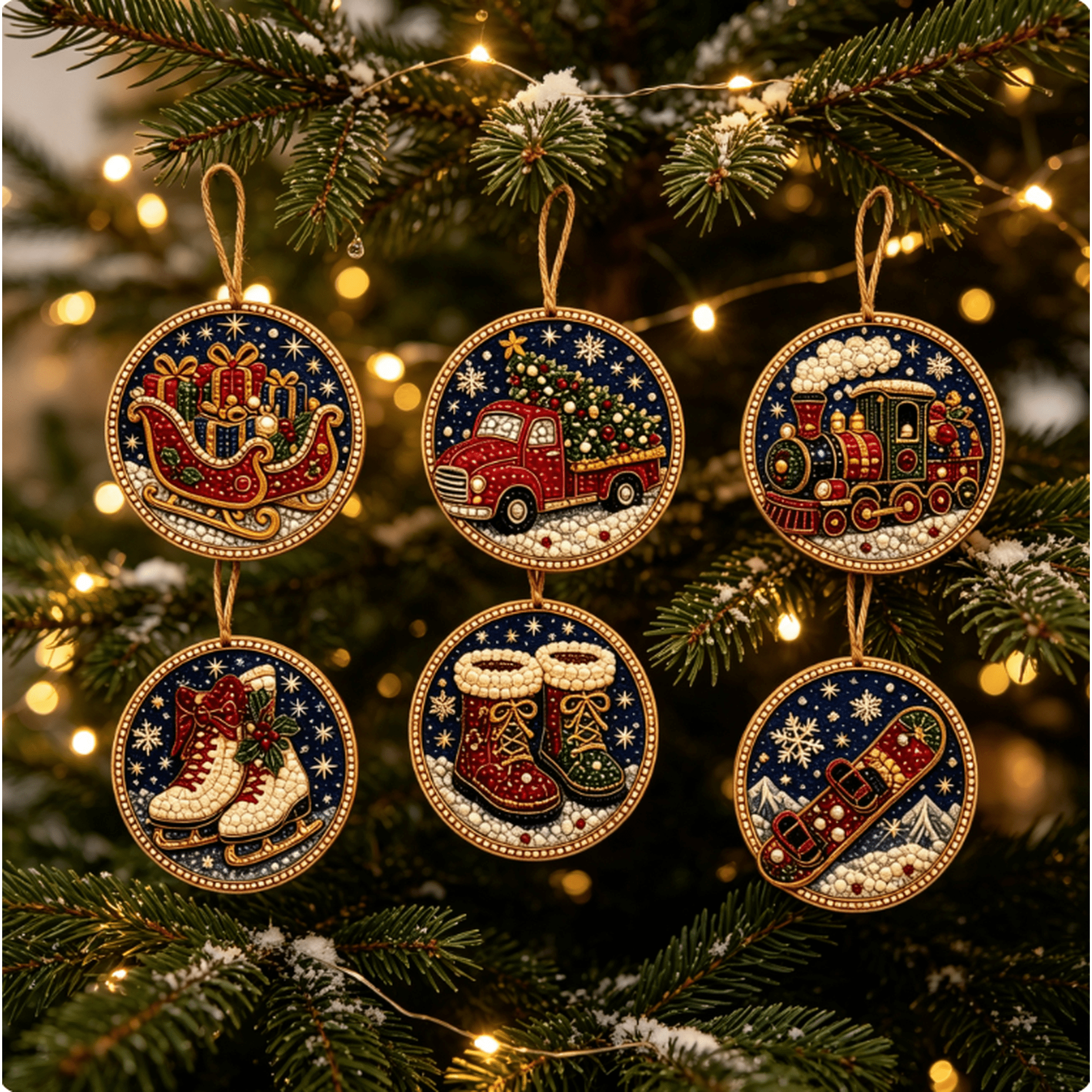 6 Pcs DIY Christmas Diamond Art Painting Hanging Ornaments Kit Holiday Tree Ornament Set Stress Relief Hand Craft for Adult Christmas Activity K Style