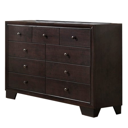 Wooden Dresser with 9 Spacious Drawers  Brown