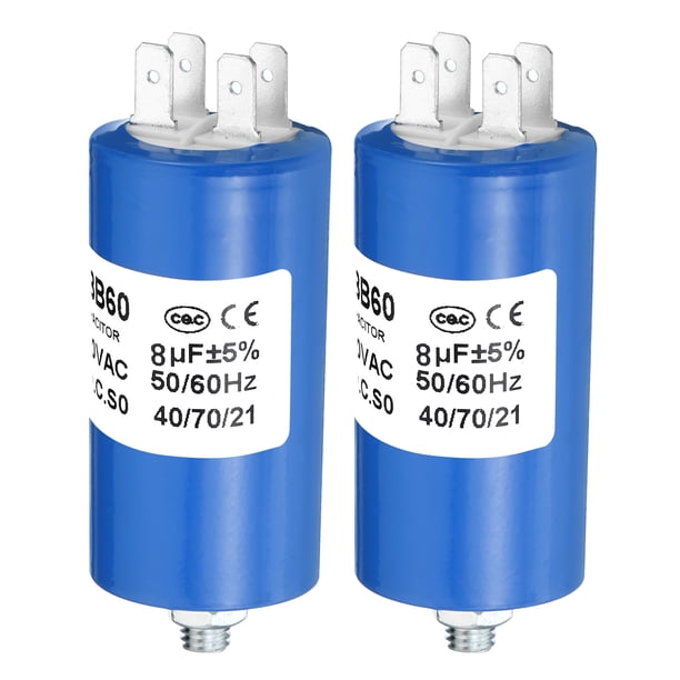 Capacitor de arranque Uxcell CBB60 5uf, 2 piezas AC 250V 4 pines 50/60Hz con fondo cilíndrico y tornillo 57 x 30mm 8uf