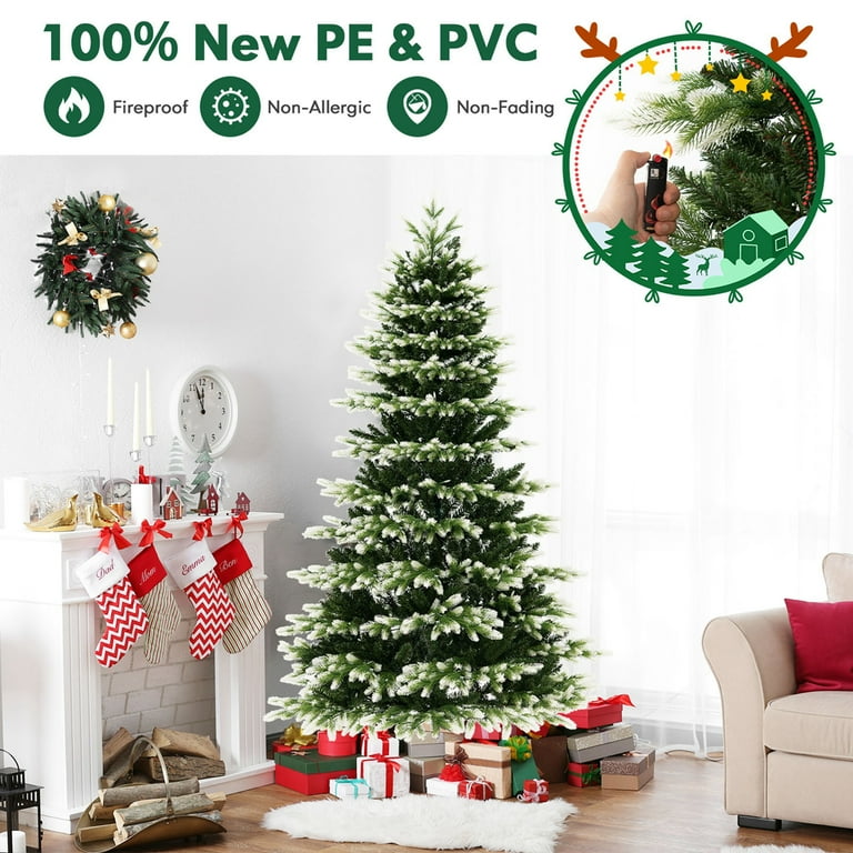 Costway 7 ft Pre-Lit Christmas Tree, Hinged Design, 500 LED Lights