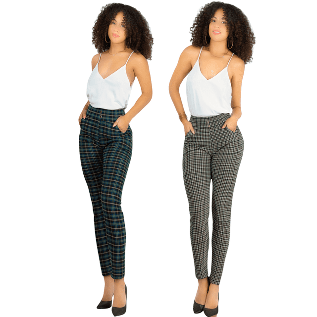 Set De 2 Leggings Elegantes Jegging Mujer a Cuadros Stretch Looks Formal y Casual Mayón y Mallones Mayón Mallones