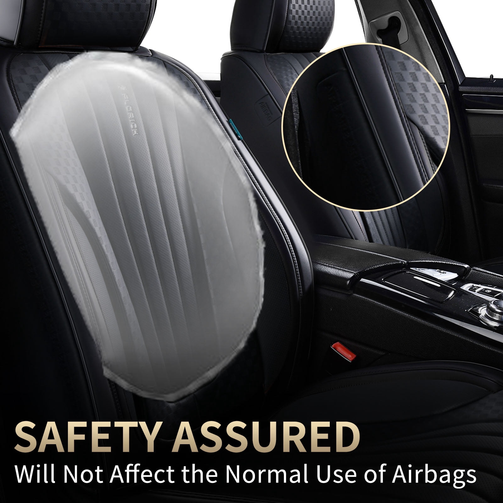 FLORICH Car Seat Covers, 2 Seats Waterproof Faux Leather Seat Cushions, Auto Protectors Universal Fit Most Cars, Black