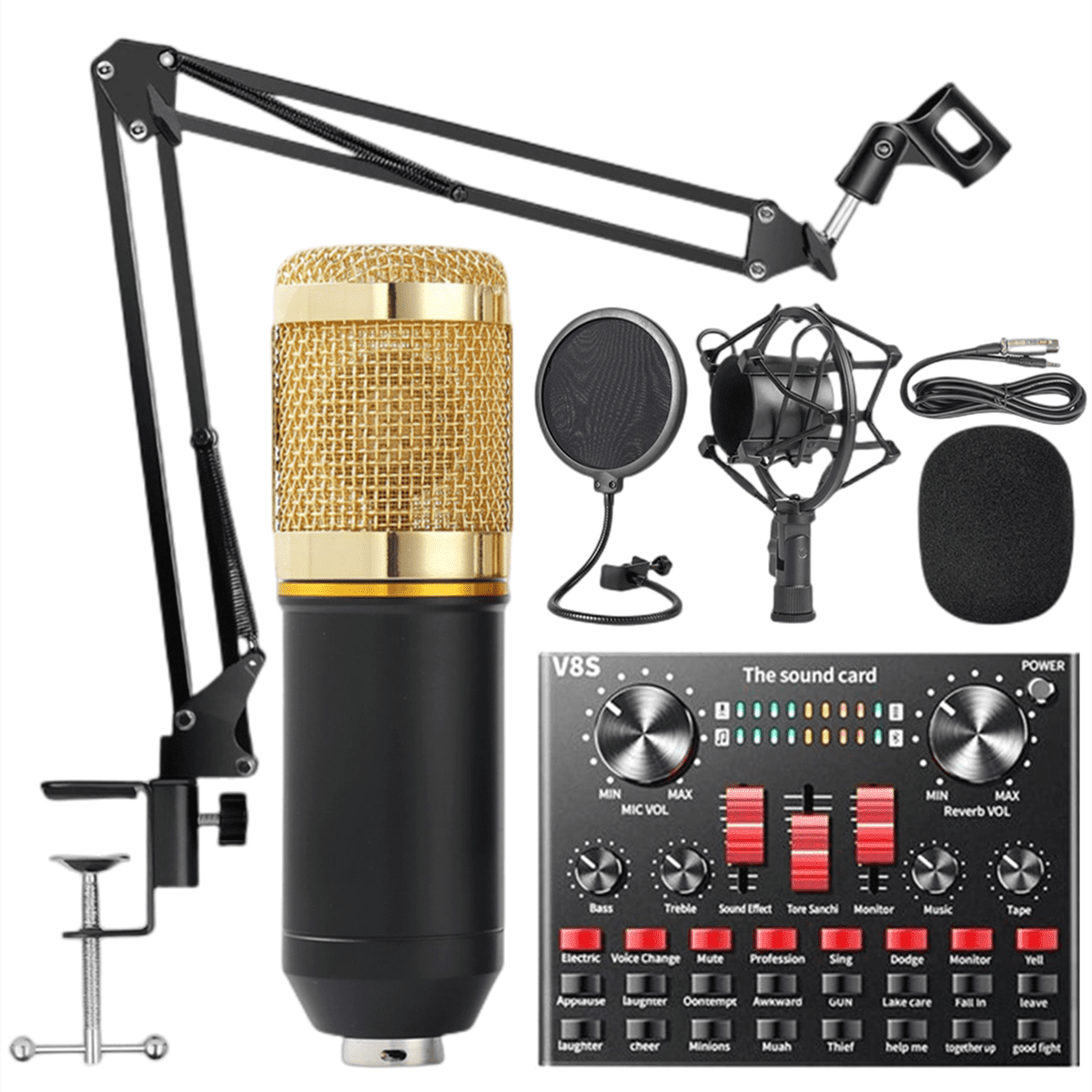 BM-900 Mic Kit with Live Sound Card,Liftable Microphone Tripod and Llive Fill Light for Studio Recording Broadcasting Condenser Microphone Bundle Red 