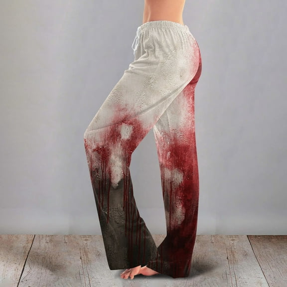 Homozy Halloween Womnes Home Pajamas Bottoms Bat Casual Loose Cute Cartoon Pj Pants Comfy Loose Sleepwear Ull Length Pants Red XL