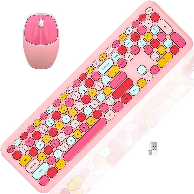 Colorful Wireless Keyboard And Mouse Combo, Cordless Full-sized Computer Keyboard With Number Keypad,2.4ghz Usb Receiver,energy Saving,battery Powered