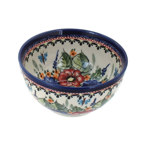 Blue Rose Polish Pottery Floral Butterfly Dessert Bowl