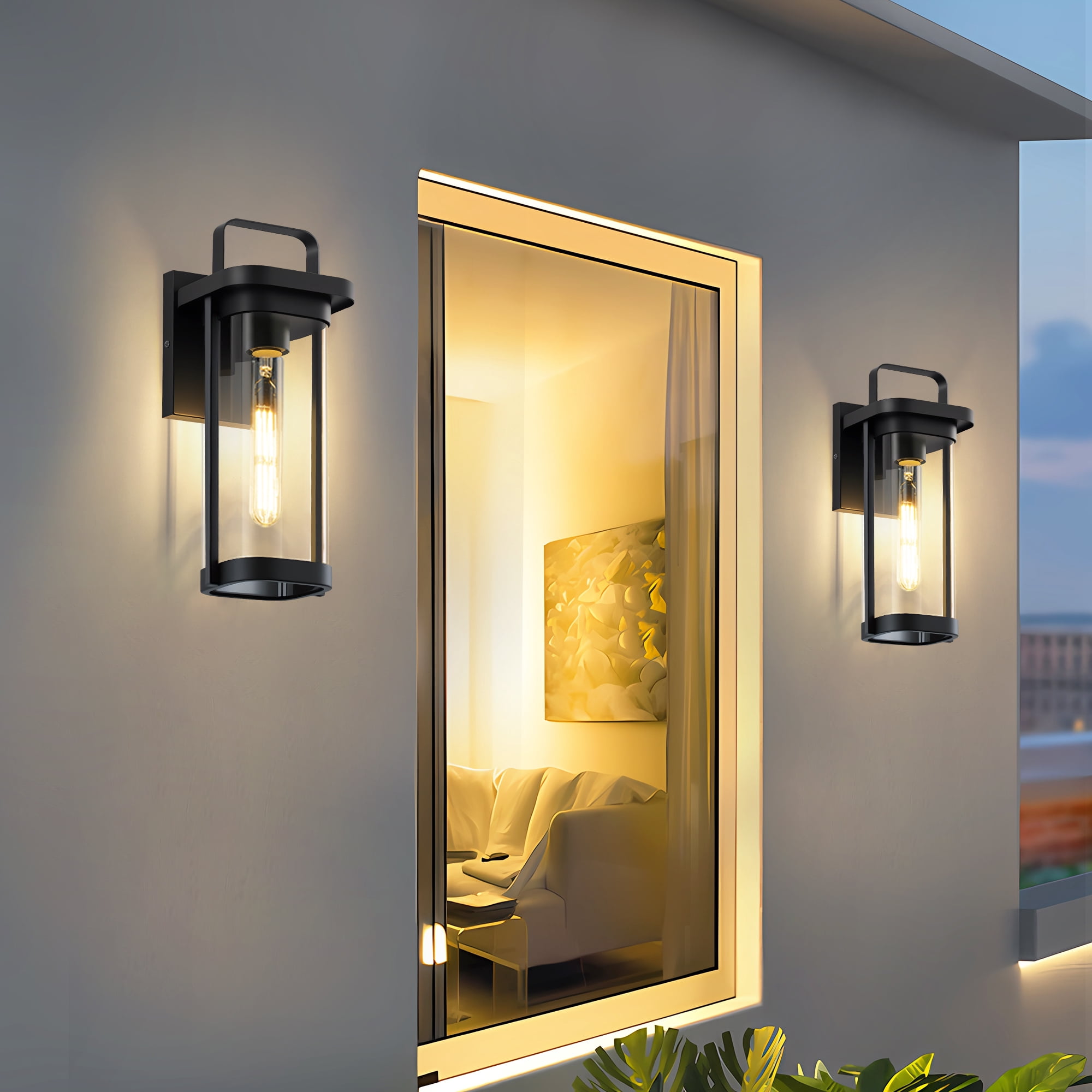 GCGAFUL 11 Inch Outdoor Wall Light, 2 Pack Matte Black Exterior Sconce with Clear Glass, Waterproof Porch Lighting for Front Door, Garage, Patio