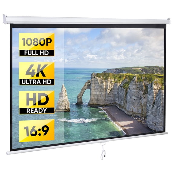 HOWEN 80-inch Projection Screen, Manual Pull Down 16:9 HD Projector Movie Theater Screen for Home, Easy Setup and Viewing for Movies and Sports