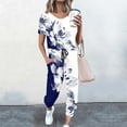 thumbnail image 2 of LYXSSBYX Womens 2 Piece Outfits for Summer Short Sleeves Fashion Women Summer Printing Button Casual Short SLeeve Top+ Pant Set, 2 of 3