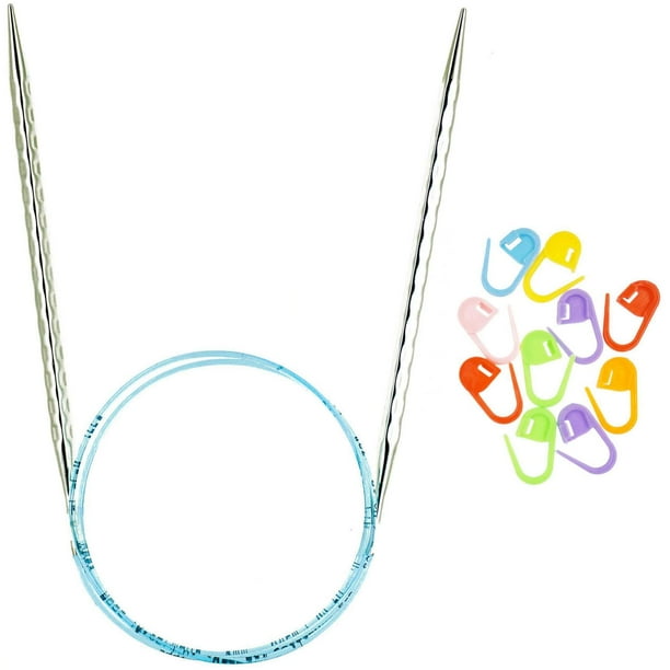 Addi Rocket 2 Squared Ergonómico 16 pulgadas (40 cm) US 5 (3,75 mm) Aguja de tejer circular Acabado texturizado Bordes redondeados Puntas afiladas largas y cónicas Cordón azul con 10 marcadores de pun