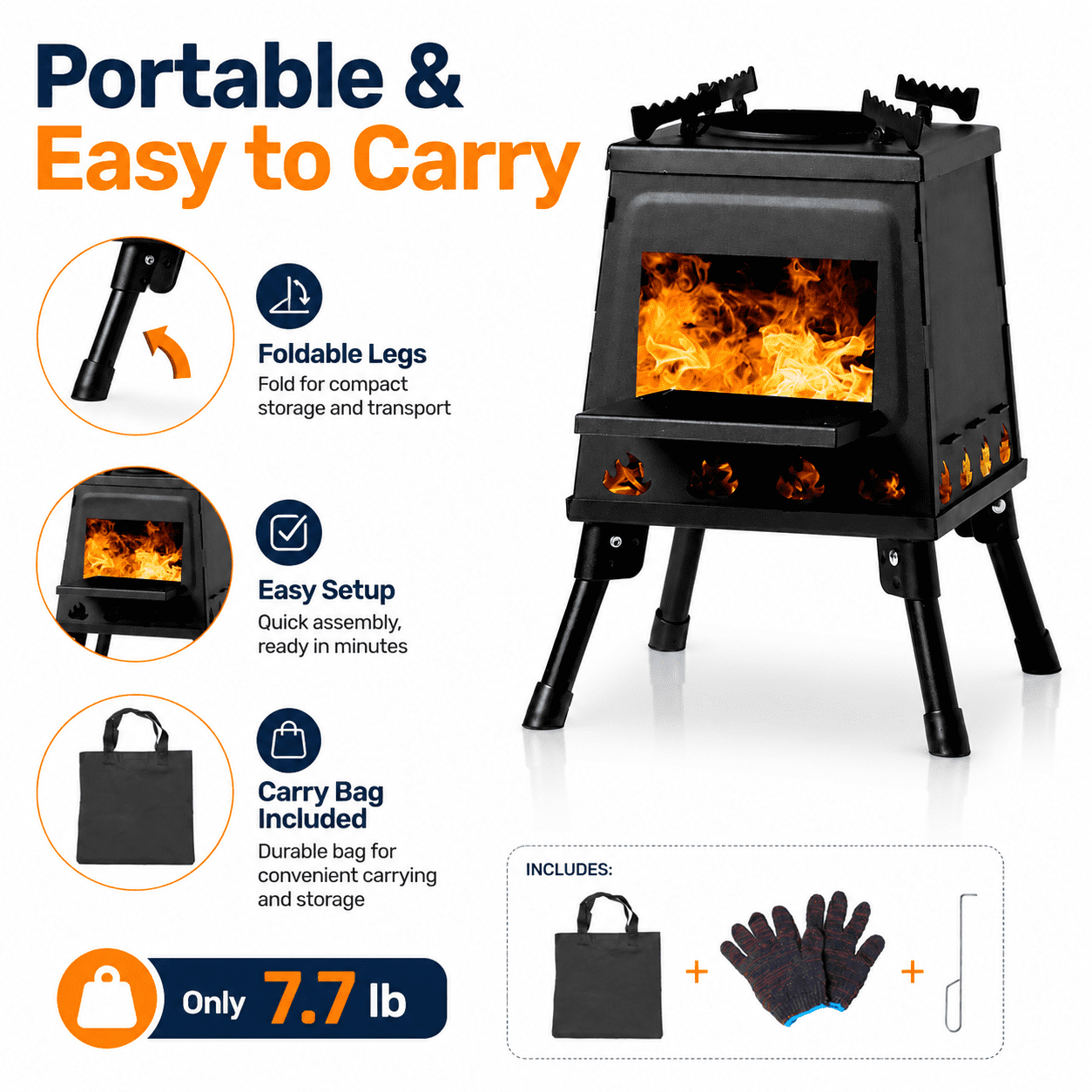 Alvantor Portable Wood Stove with Alloy Steel Body and Foldable Legs