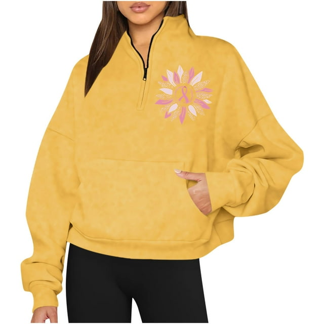 Womens Long Sleeved Printed Half Zippered Hooded Collar Top/Shirt