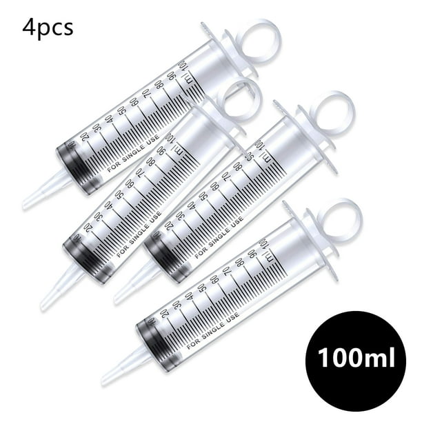 Plastic Syringe with Measurement, 4 Pack 100ml Individually Sealed