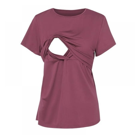 

Baywell Women s Maternity Nursing Tops Short&Long Sleeve Round Neck Breastfeeding Tunic Shirts Pink S-2XL