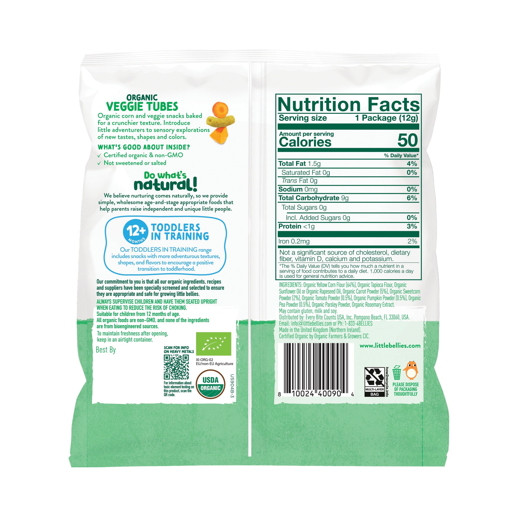 (2 pack) Little Bellies Organic Veggie Tubes, 0.42 oz