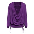 thumbnail image 3 of DuoJiaJ Women Solid Sequined Long Sleeve Collar Loose Smocked Two Piece Top Plus Size Women’s Tops Purple S, 3 of 3