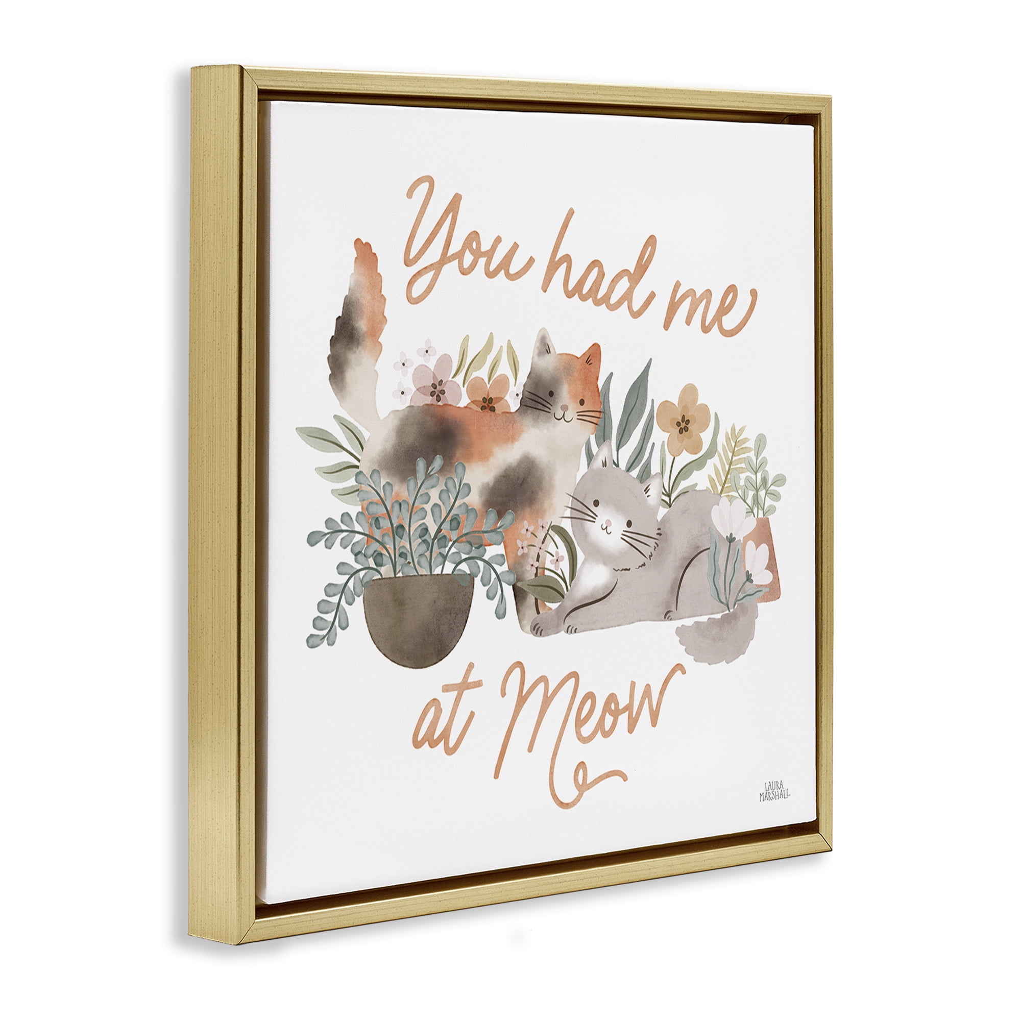 Stupell Industries Meow Garden Friends Animals & Insects Painting Gold Floater Framed Canvas Art Print Wall Art, 25 x 25