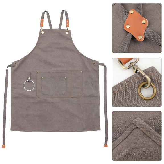 SOPOTUTU Canvas Apron for Men with Cross Back and Three Pockets in Grey for Cooking