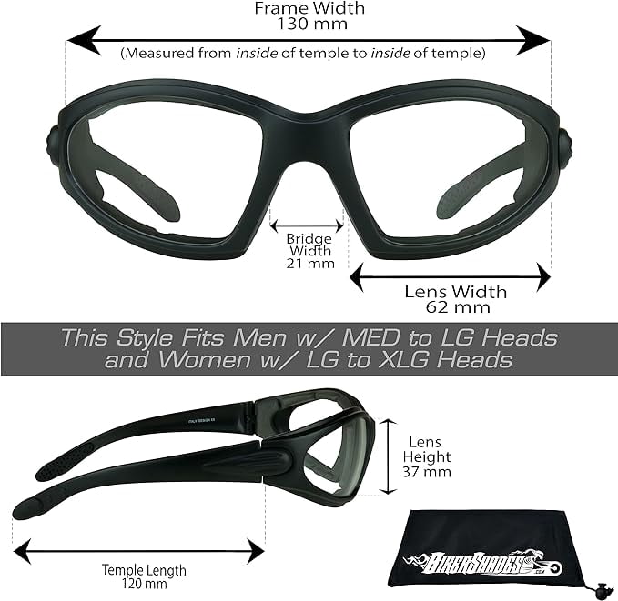 Bikershades Motorcycle Safety Sunglass Foam Padded Men Women Wide Coverage Wind-Proof