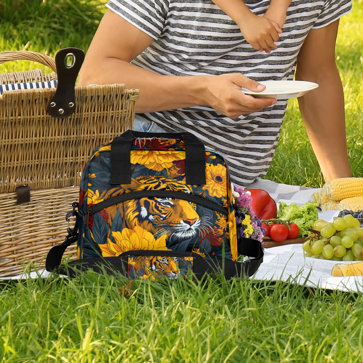 Herdesigns Tiger Insulated Lunch Bag for Women Men Adults Large Reusable Lunch Box Animal Safari Leakproof Cooler Tote Bags with Adjustable Shoulder Strap