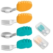 CAIDI 4PCS Baby Fork and Spoon, Self Feeding Fork Spoon, Toddler Fork and Spoon Set, Baby Spoon and Fork(2 sets)