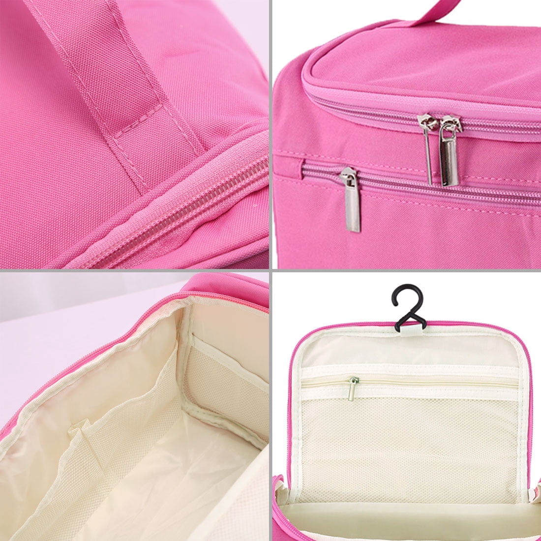 Unique Bargains Travel Toiletry Bag Wash Cosmetic Organizer with Hanging Hook Pink
