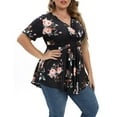 thumbnail image 3 of Gocolloa Plus Size Tops for Women 2025 Summer Short Sleeve V Neck Casual Shirts Dressy Pleated Wrap Tunic Top Blouses P168 Floral Print 1X, 3 of 6