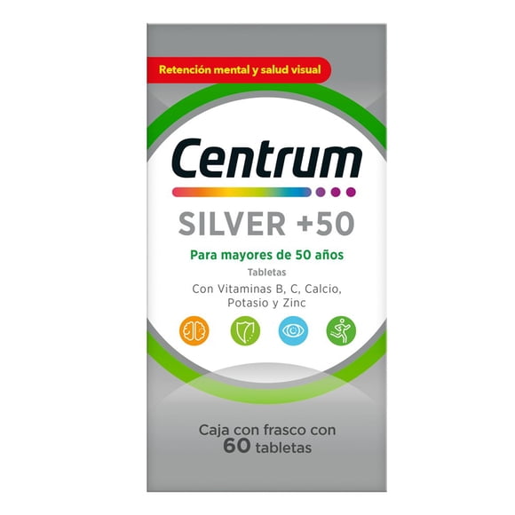 Suplemento multivitaminco Centrum Silver adulto +50 con 60 tabletas