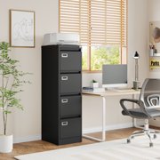 STANI 4 Drawer Black File Cabinet with Lock, Vertical Filing Cabinets for Home Office, Metal Locking Office File Storage Cabinets with Drawers for Legal/A4