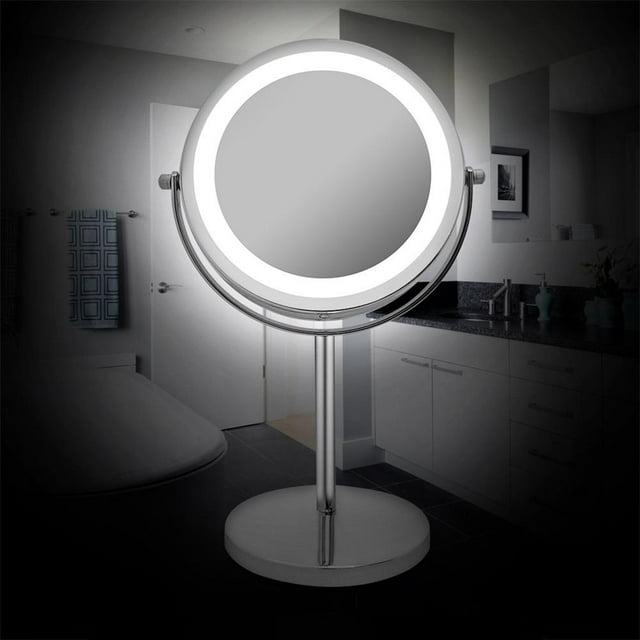Double Sided Lighted Mirror Magnifying Vanity Mirror 7 Inch LED Makeup Mirror With Light 360 Degree Rotating Double Sided Lighted Mirror Portable Magnifying Vanity Mirror