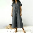 thumbnail image 6 of TEAJOPSUU Women's Linen Cotton Jumpsuits Short Sleeve Button Down Wide Leg Jumpsuits with Pockets Casual Baggy Palazzo Cropped Pants One Piece Jumpsuits Gray, 6 of 7