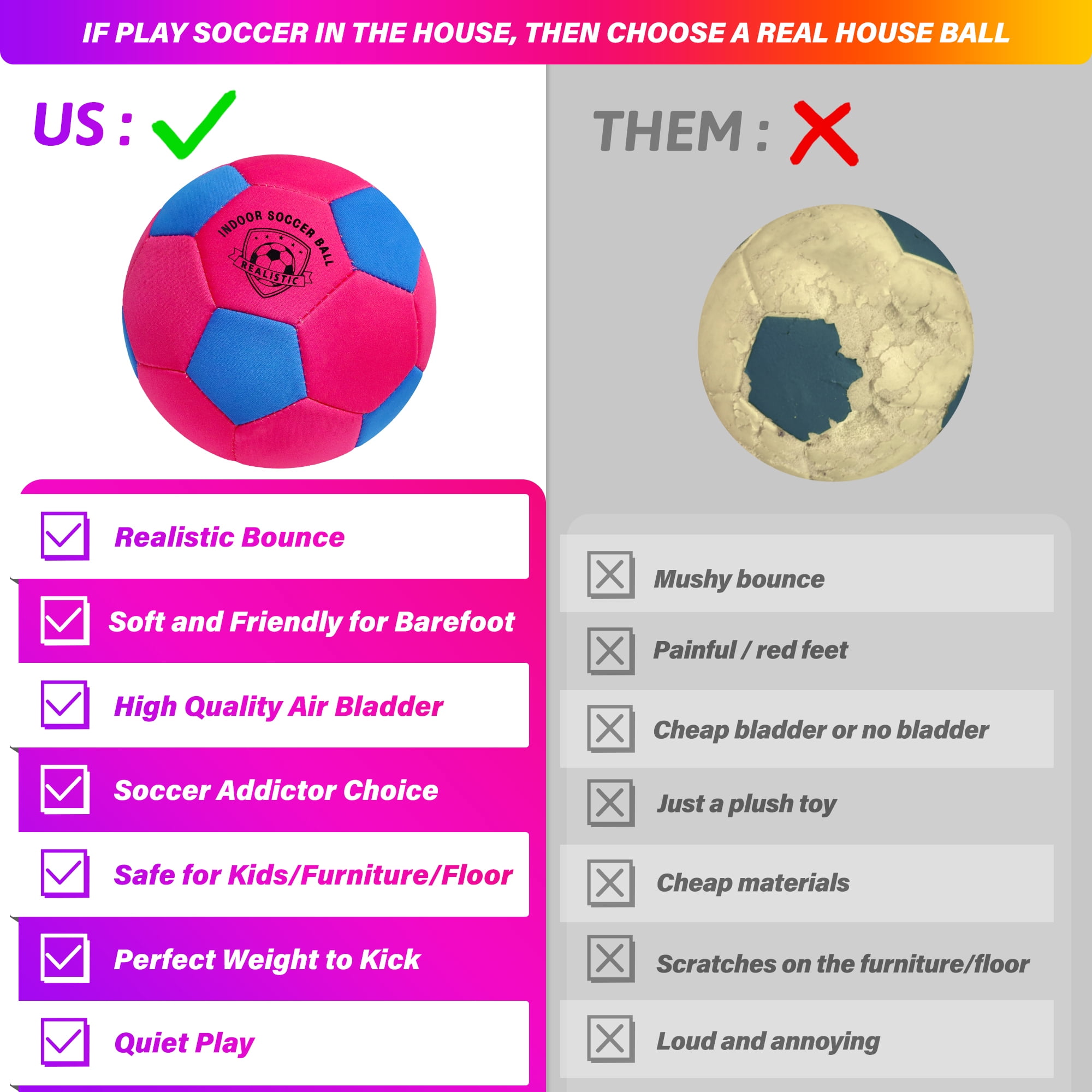 Indoor Soccer Balls Size 4 - Soft Safe for Protect Inside House Furniture - Size 4 Soccer Balls for Girls Kids Youth Boys Fun Soccer Gifts Birthday Christmas