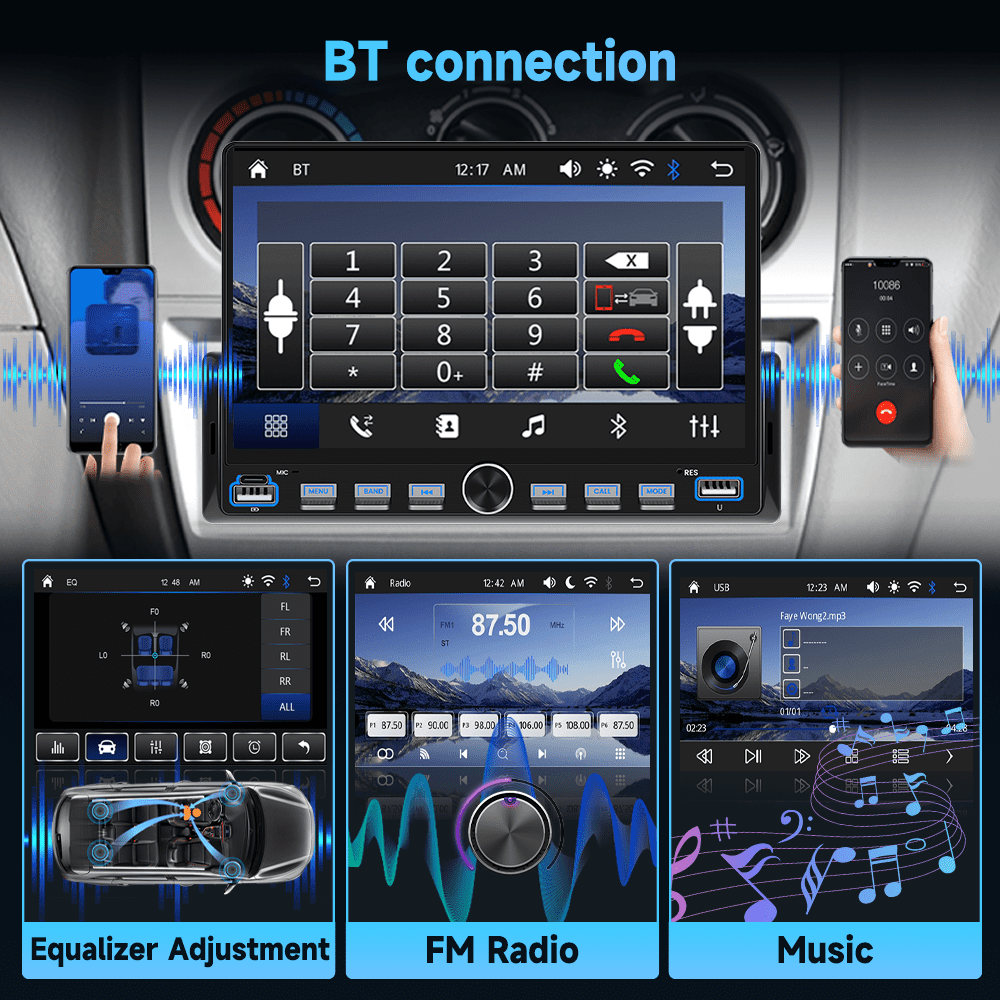 Podofo 7’’ Single Din Car Stereo with wireless CarPlay/Android Auto,Mirror Link, Rear View Camera USB&Type-C FM SWC BT EQ MIC