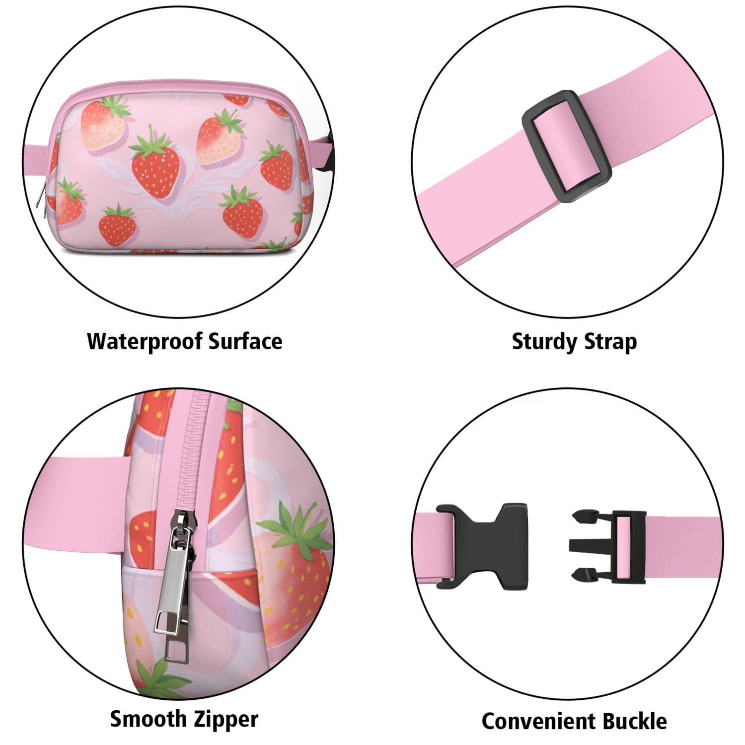 Waist Packs Bag Strawberry Fashion Belt Bag Small Cross Body Bags for Women Casual Waist Packs with Adjustable Strap Waterproof Belt Bag for Daily Leisure Music Festival/Event