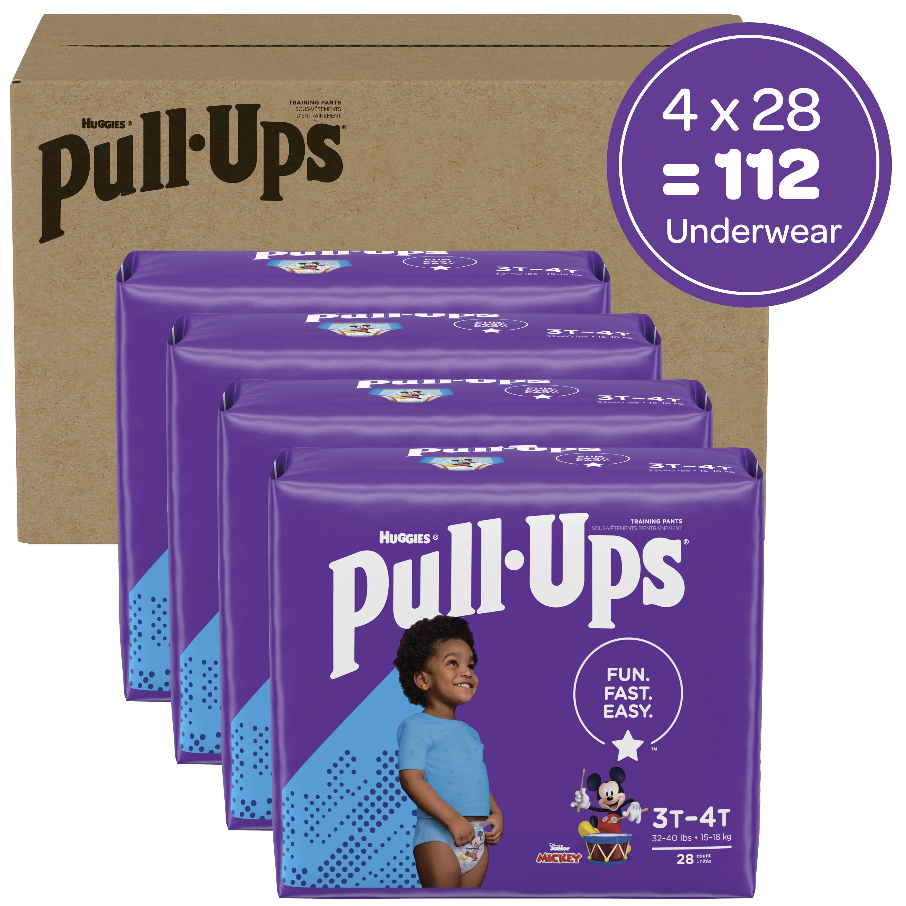 Huggies Pull-Ups Boys' Potty Training Pants Size 5, 112 Ct, 3T-4T (32-40  lb.), One Month Supply