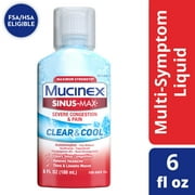 Mucinex Sinus-Max Maximum Strength Severe Congestion & Pain Clear & Cool, Sinus Symptom Relief, Pain Reliever, Expectorant and Nasal Decongestant, 6 FL OZ