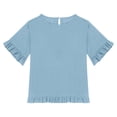 thumbnail image 4 of Faraee 3/4 Sleeve Cotton Linen Cropped Tops for Teen Girls Kids Ruffle Hem Crewneck Solid Blouses Summer Loose Shirt 5t 6t 7t 8t 5-15 Years Blue, 4 of 6