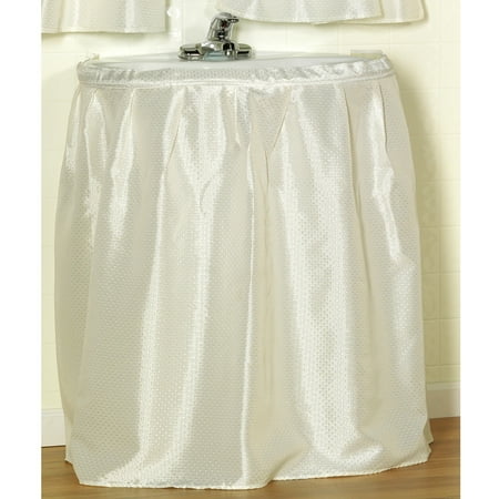 White Pinoir Bathroom Sink - Lauren Embossed Diamond Pattern Fabric Bathroom Sink Drape 56